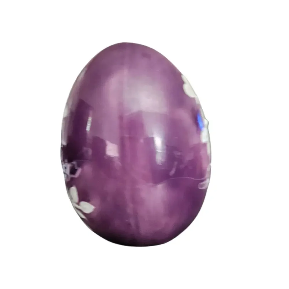 Vintage Hand Painted Purple Ceramic Floral Decorative Egg Figurine